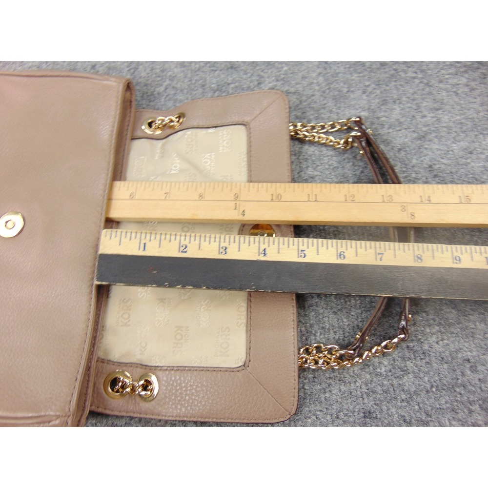 Michael Kors Fulton Large Flap Crossbody Bag Tan Pebbled Leather Chain - Picture 14 of 16